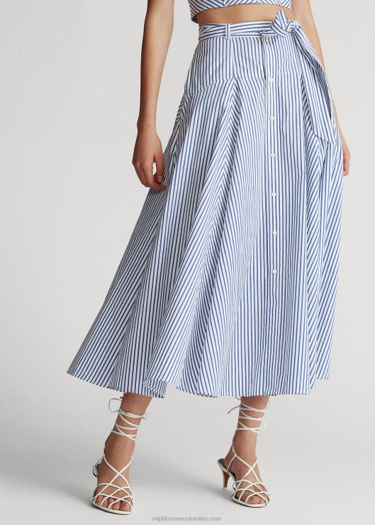 falda acampanada de algodón a rayas mujerRalph Lauren 2XR2V3005