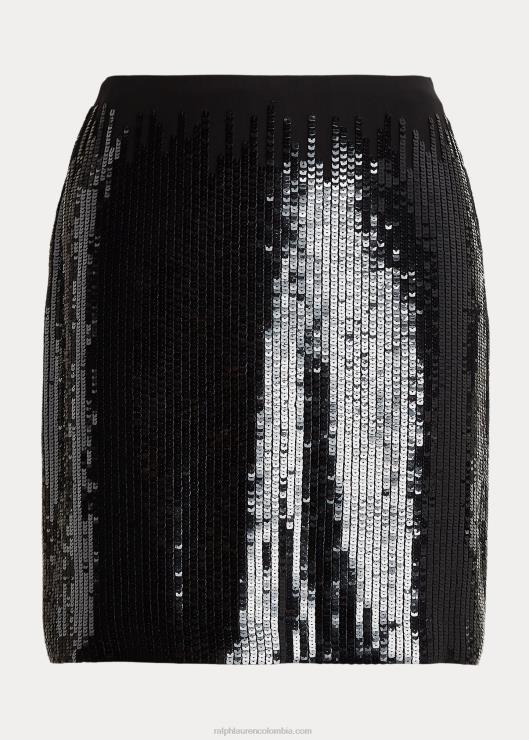 falda carreen de georgette de seda con lentejuelas mujer negro Ralph Lauren 2XR2V9305