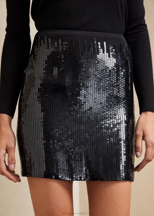 falda carreen de georgette de seda con lentejuelas mujer negro Ralph Lauren 2XR2V9305