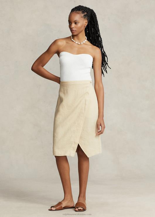 falda cruzada de lino mujer arena basica Ralph Lauren 2XR2V2958