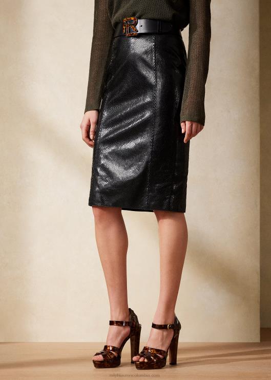 falda cynthia de piel de cabra en relieve mujer negro Ralph Lauren 2XR2V3575