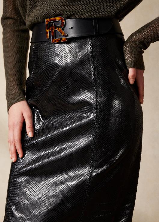 falda cynthia de piel de cabra en relieve mujer negro Ralph Lauren 2XR2V3575