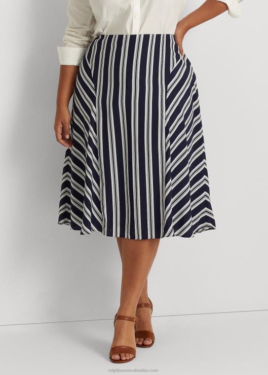 falda de crepé a rayas mujer azul marino/blanco Ralph Lauren 2XR2V4802