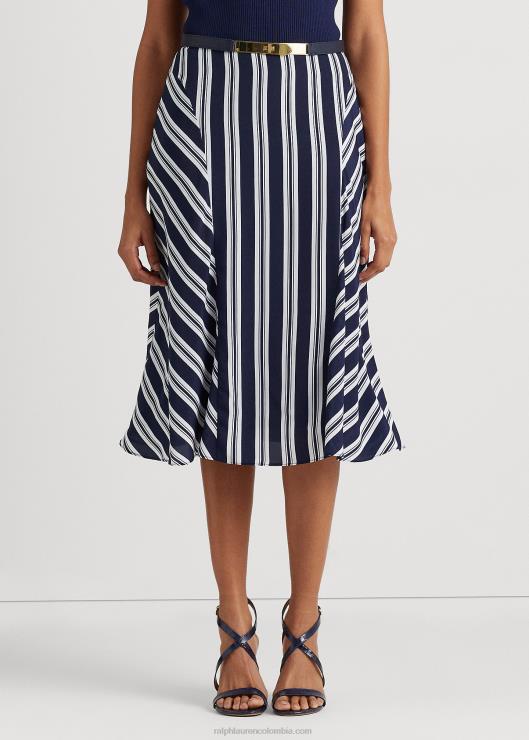 falda de crepé a rayas mujer azul marino/blanco Ralph Lauren 2XR2V4868
