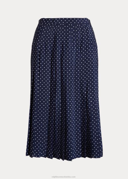 falda de crepé plisada con lunares mujer azul marino/crema Ralph Lauren 2XR2V4024