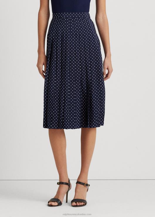 falda de crepé plisada con lunares mujer azul marino/crema Ralph Lauren 2XR2V4024