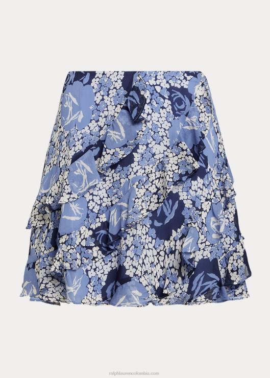 falda de georgette con ribete de volantes florales mujer azul/crema/marino Ralph Lauren 2XR2V4018