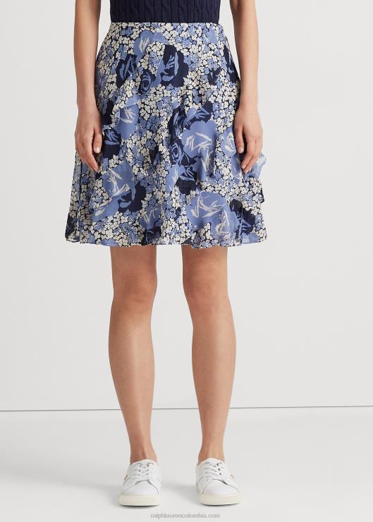 falda de georgette con ribete de volantes florales mujer azul/crema/marino Ralph Lauren 2XR2V4018