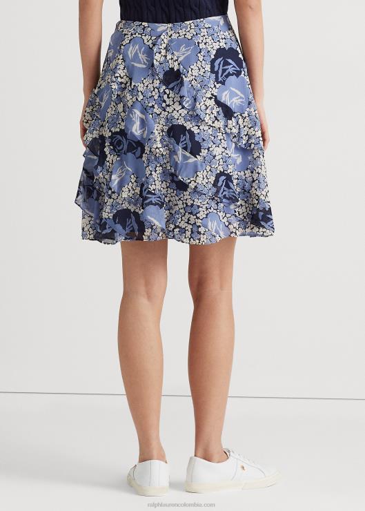 falda de georgette con ribete de volantes florales mujer azul/crema/marino Ralph Lauren 2XR2V4018