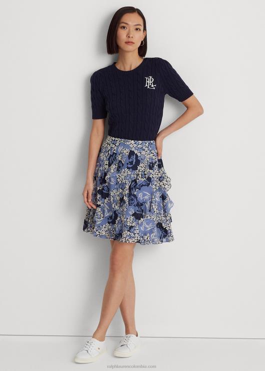 falda de georgette con ribete de volantes florales mujer azul/crema/marino Ralph Lauren 2XR2V4431