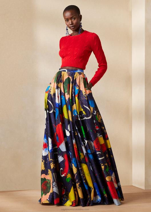 falda de raso de algodón con estampado maguire mujer lux azul marino multi Ralph Lauren 2XR2V3470
