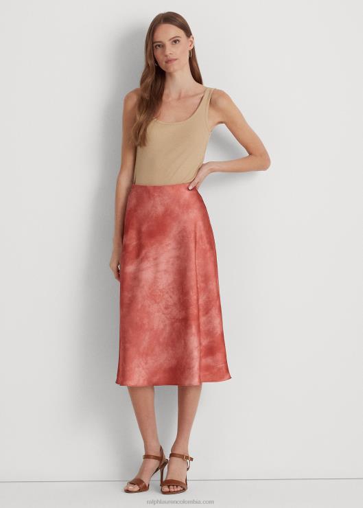 falda de satén con estampado tie-dye mujer piedra solar roja multi Ralph Lauren 2XR2V4307