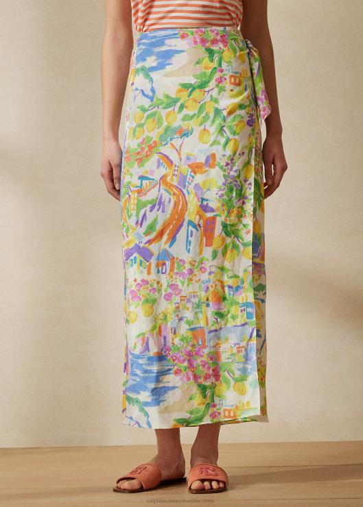 falda larga de gasa de lino con estampado danyelle mujer amarillo/azul multicolor Ralph Lauren 2XR2V9317