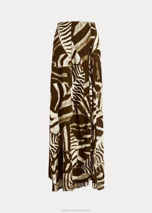 falda liliosa de gasa de lino con estampado de cebra mujer marrón/crema multicolor Ralph Lauren 2XR2V9280