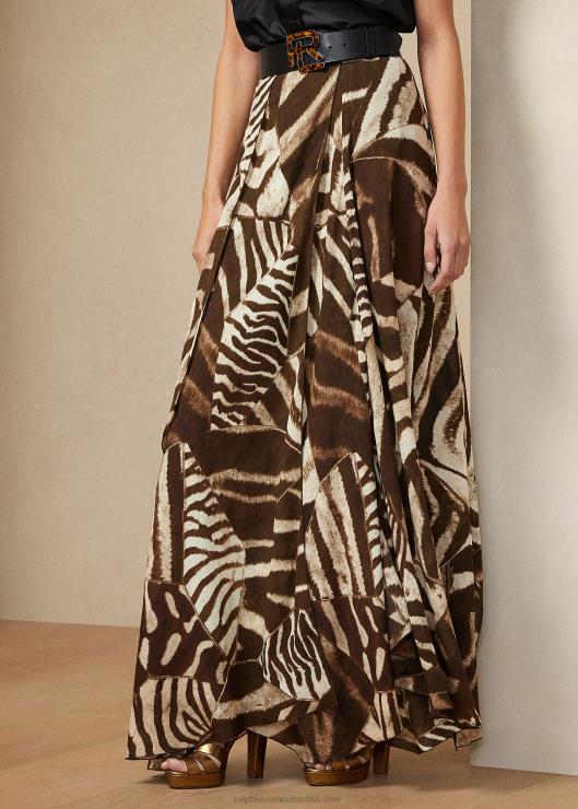 falda liliosa de gasa de lino con estampado de cebra mujer marrón/crema multicolor Ralph Lauren 2XR2V9280