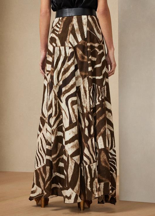 falda liliosa de gasa de lino con estampado de cebra mujer marrón/crema multicolor Ralph Lauren 2XR2V9280