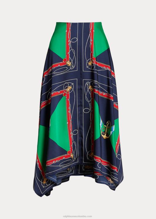 falda midi de sarga estampada mujer azul marino/verde multicolor Ralph Lauren 2XR2V4890