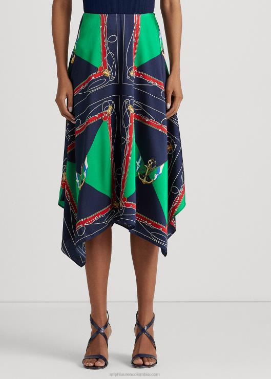 falda midi de sarga estampada mujer azul marino/verde multicolor Ralph Lauren 2XR2V4890