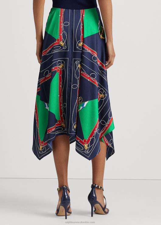 falda midi de sarga estampada mujer azul marino/verde multicolor Ralph Lauren 2XR2V4890