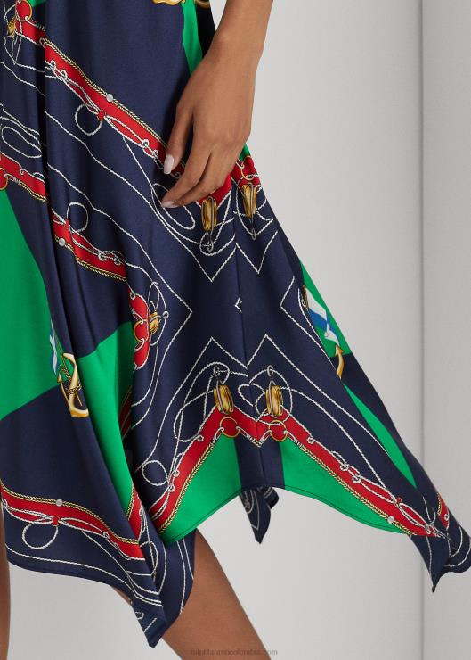 falda midi de sarga estampada mujer azul marino/verde multicolor Ralph Lauren 2XR2V4890