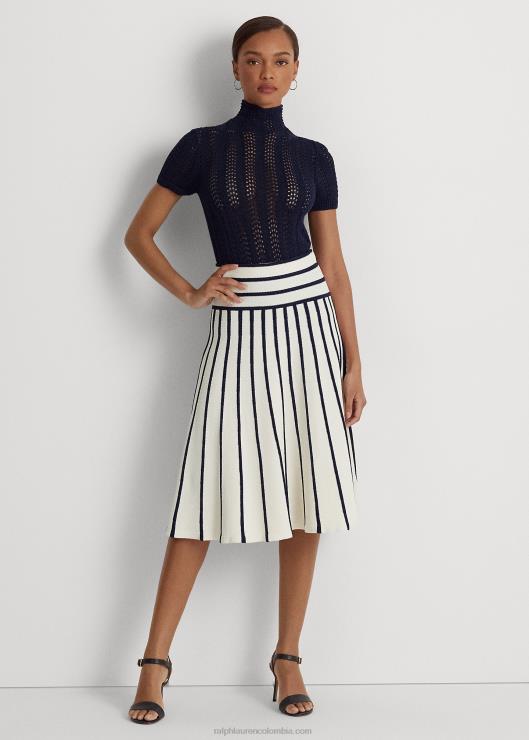 falda midi tejida a rayas mujer crema mascarpone/azul marino Ralph Lauren 2XR2V4417