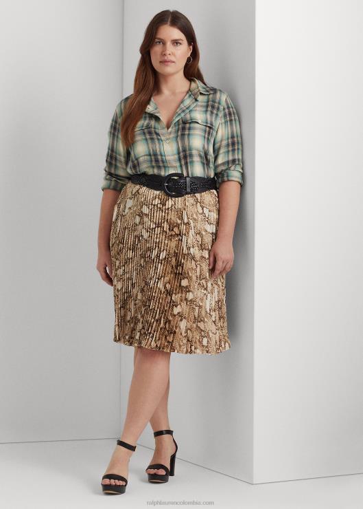 falda plisada con charmeuse y estampado de piel de serpiente mujer crema multi Ralph Lauren 2XR2V4775