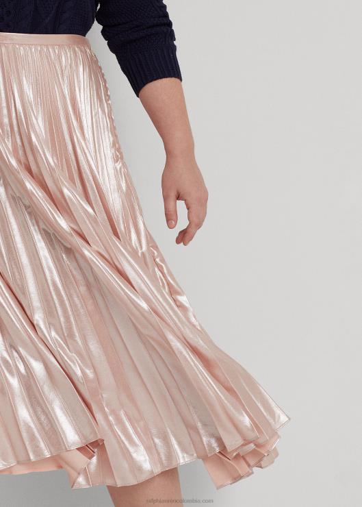 falda plisada de gasa metalizada mujer Rosa palido Ralph Lauren 2XR2V4679
