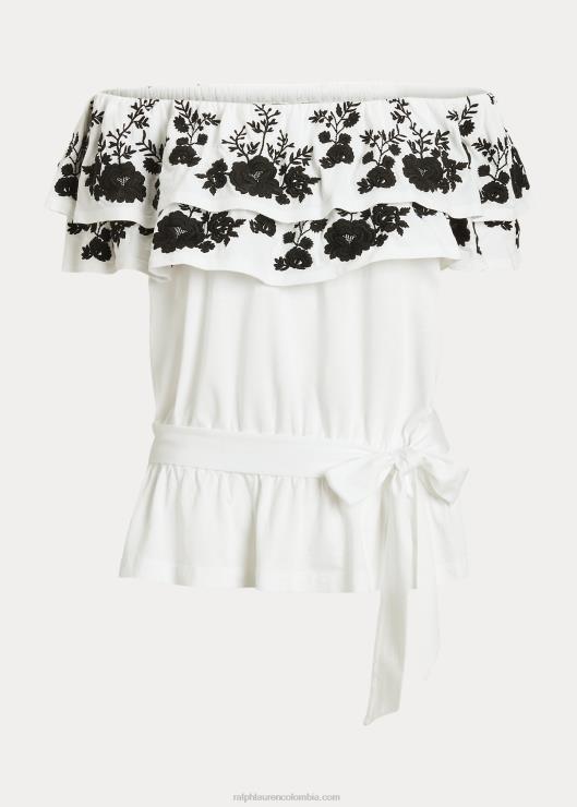 top de jersey bordado con hombros descubiertos mujer blanco negro Ralph Lauren 2XR2V9465