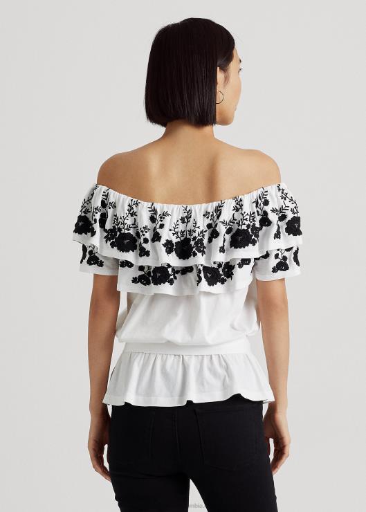 top de jersey bordado con hombros descubiertos mujer blanco negro Ralph Lauren 2XR2V9465