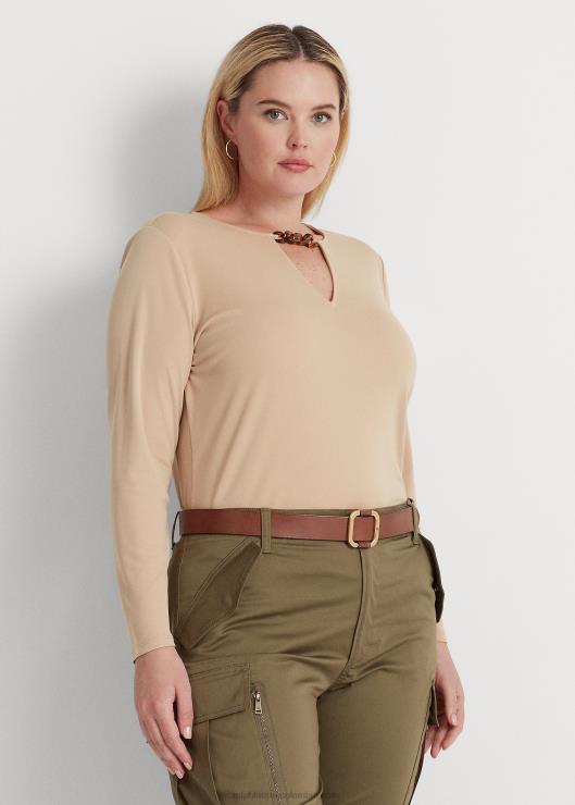 top de jersey elástico con ribete de cadena mujer bronceado de abedul Ralph Lauren 2XR2V4510