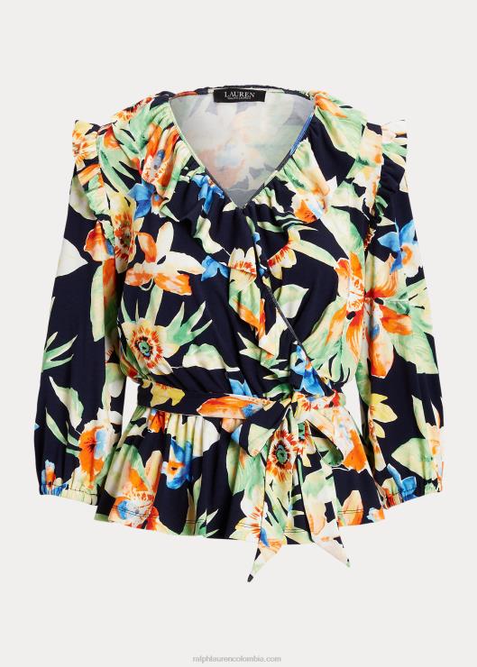 top de punto floral con peplum y cinturón mujer azul marino multi Ralph Lauren 2XR2V9541