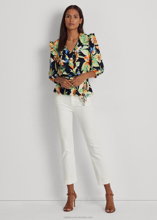 top de punto floral con peplum y cinturón mujer azul marino multi Ralph Lauren 2XR2V9541