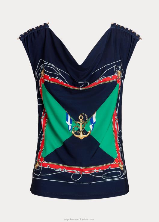 top estampado sin mangas con cuello vuelto mujer azul marino/verde multicolor Ralph Lauren 2XR2V4847