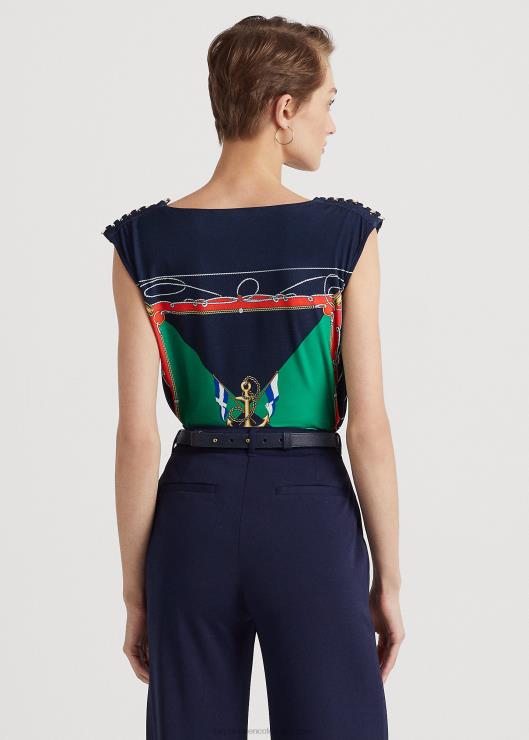 top estampado sin mangas con cuello vuelto mujer azul marino/verde multicolor Ralph Lauren 2XR2V4847