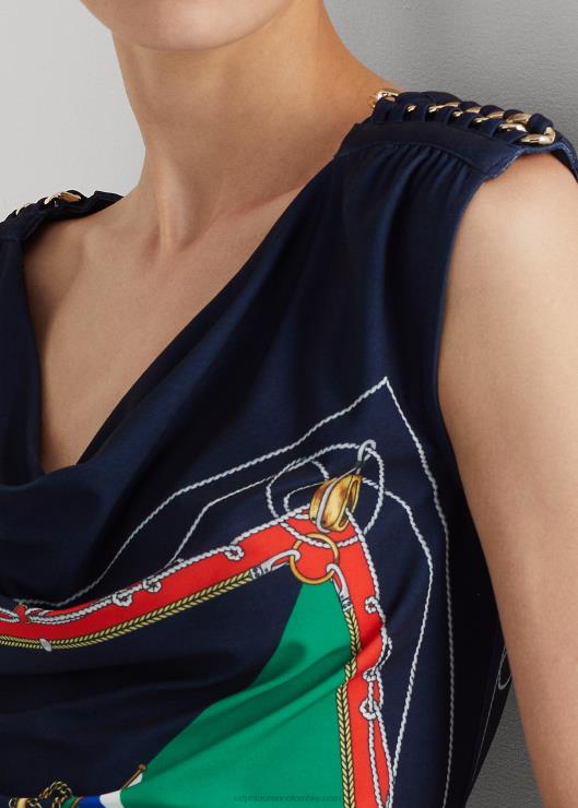 top estampado sin mangas con cuello vuelto mujer azul marino/verde multicolor Ralph Lauren 2XR2V4847