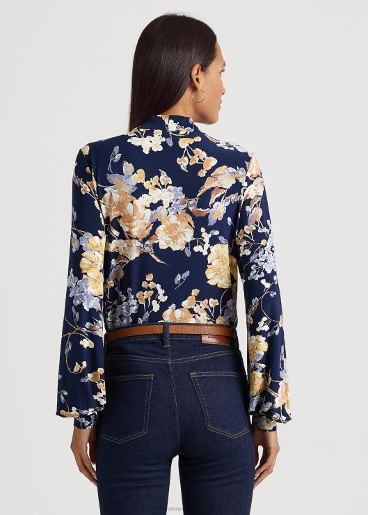 top floral con lazo en el cuello mujer azul marino multi Ralph Lauren 2XR2V4392