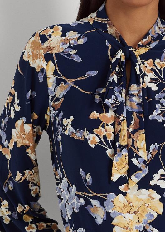 top floral con lazo en el cuello mujer azul marino multi Ralph Lauren 2XR2V4392