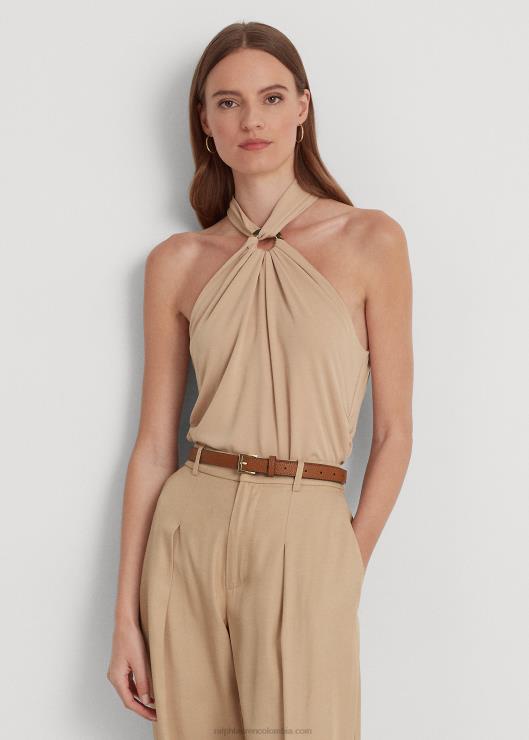 top halter de jersey elástico con anillas en la parte delantera mujer bronceado de abedul Ralph Lauren 2XR2V3797
