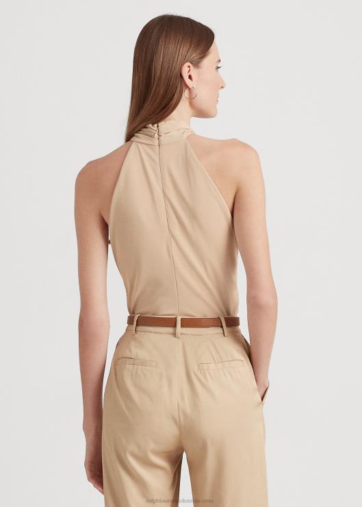 top halter de jersey elástico con anillas en la parte delantera mujer bronceado de abedul Ralph Lauren 2XR2V3797