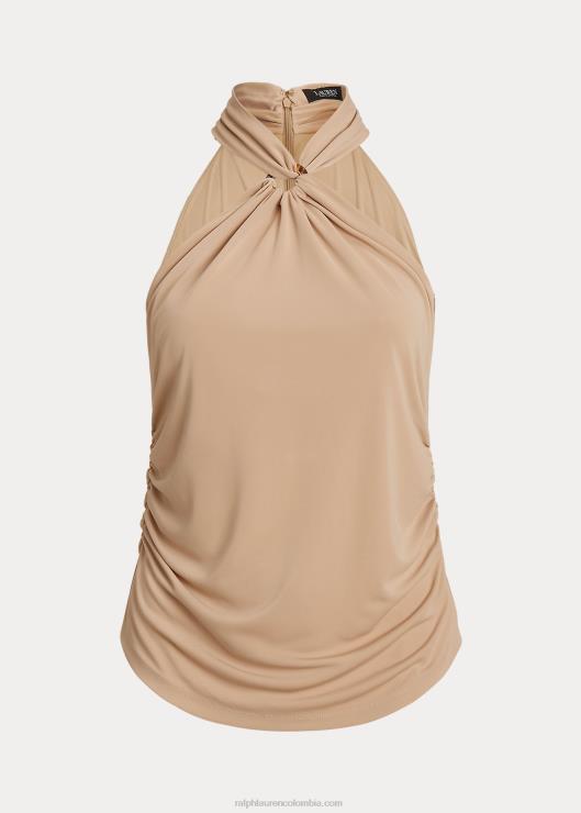 top halter de jersey elástico con anillas en la parte delantera mujer bronceado de abedul Ralph Lauren 2XR2V4506