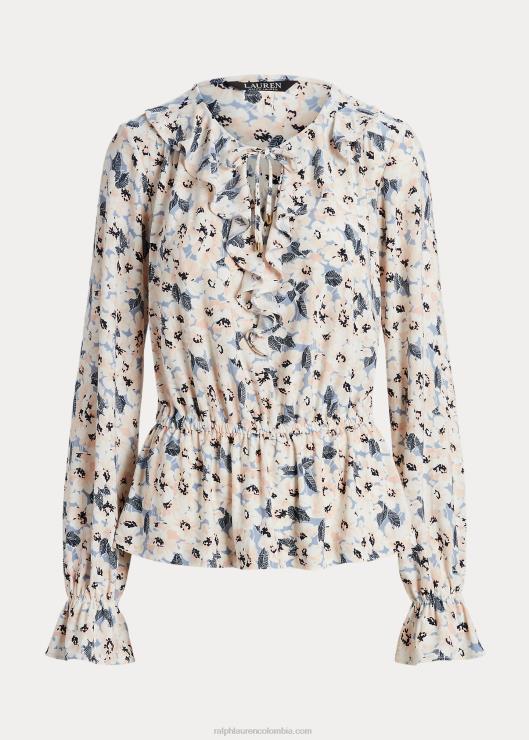 top peplum de jersey floral con lazo en el cuello mujer multi azul Ralph Lauren 2XR2V4435