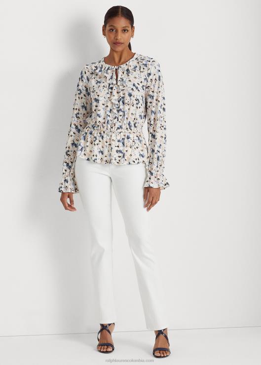 top peplum de jersey floral con lazo en el cuello mujer multi azul Ralph Lauren 2XR2V4435