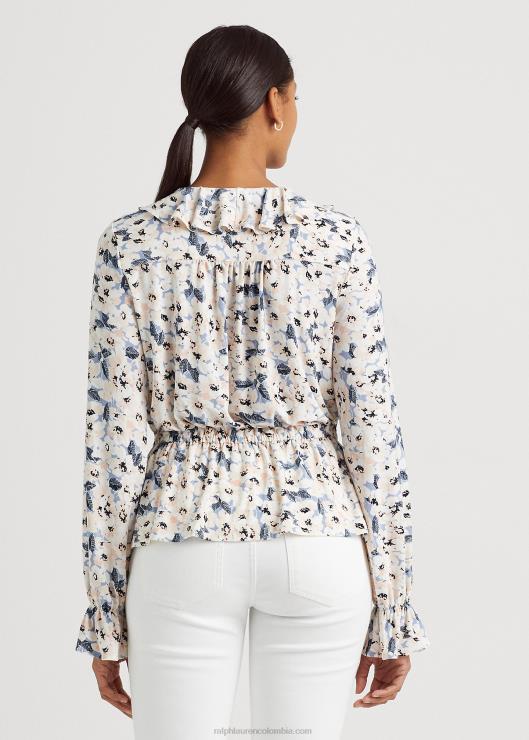 top peplum de jersey floral con lazo en el cuello mujer multi azul Ralph Lauren 2XR2V4435
