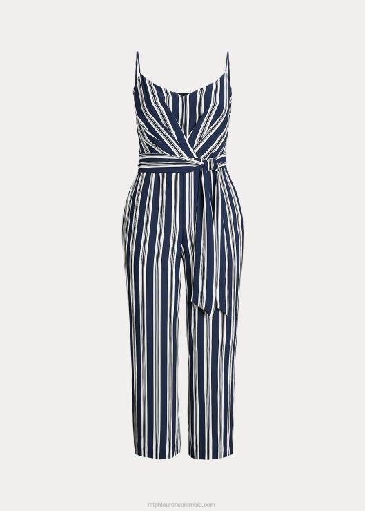 mono de crepé a rayas con cinturón mujer azul marino/blanco Ralph Lauren 2XR2V4812