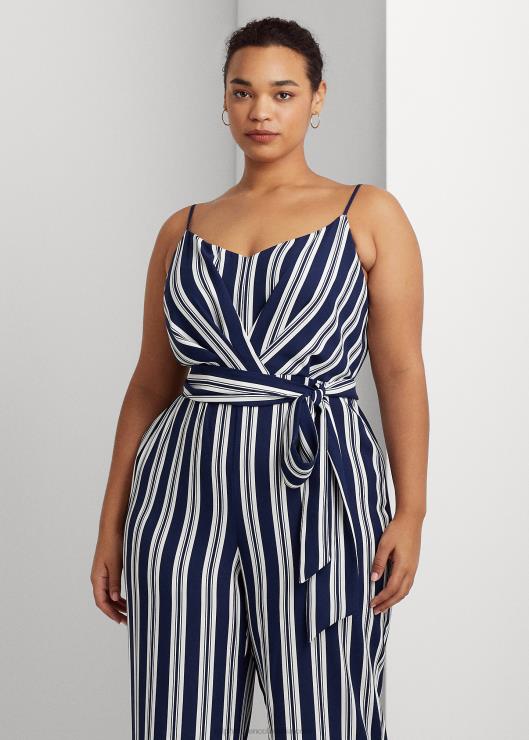 mono de crepé a rayas con cinturón mujer azul marino/blanco Ralph Lauren 2XR2V4812