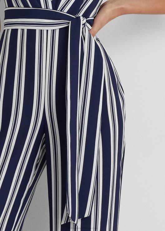 mono de crepé a rayas con cinturón mujer azul marino/blanco Ralph Lauren 2XR2V4858