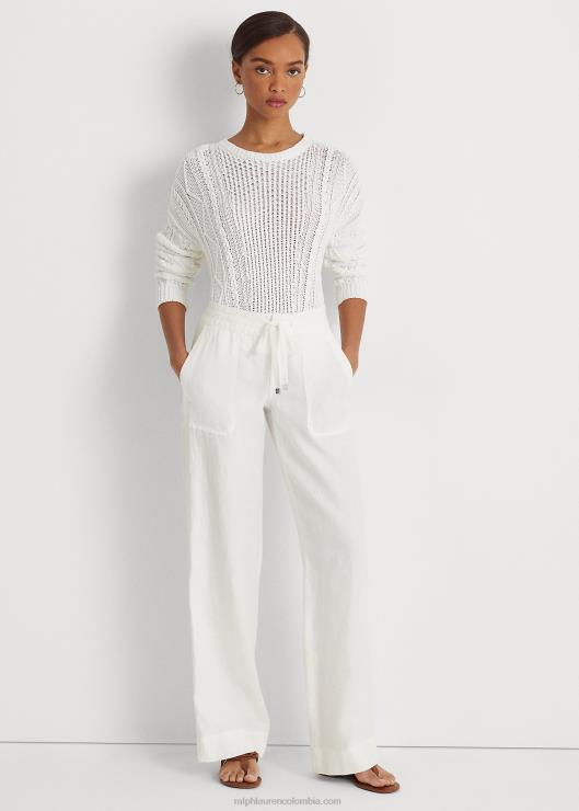 pantalón ancho de lino mujer blanco Ralph Lauren 2XR2V3964