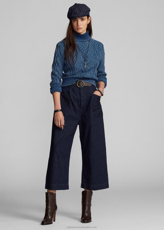 pantalón ancho de mezclilla de algodón y lino mujer índigo Ralph Lauren 2XR2V3665