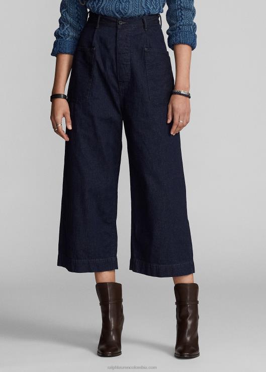 pantalón ancho de mezclilla de algodón y lino mujer índigo Ralph Lauren 2XR2V3665