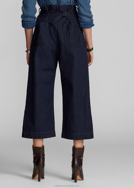 pantalón ancho de mezclilla de algodón y lino mujer índigo Ralph Lauren 2XR2V3665